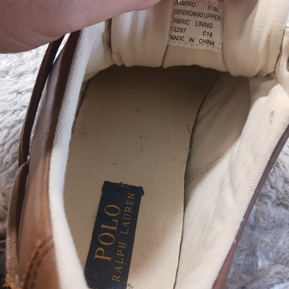Polo Ralph Lauren Ramiro 13297 Mens 11.5D Brown Leather Canvas Duck‎ Boat Shoes - Picture 3 of 9